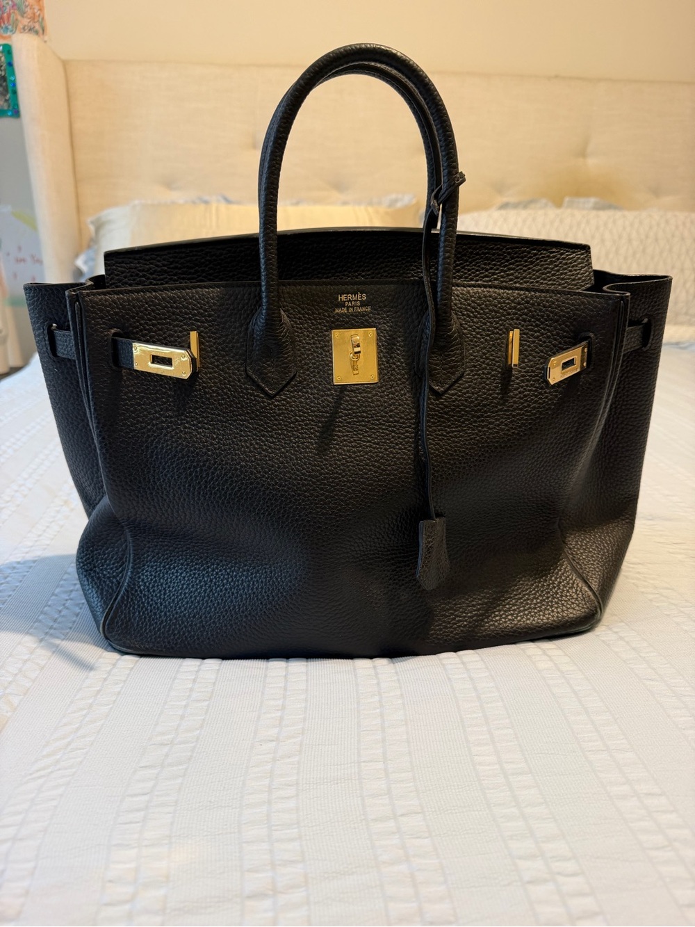 Leather Tote with Gold Hardware
